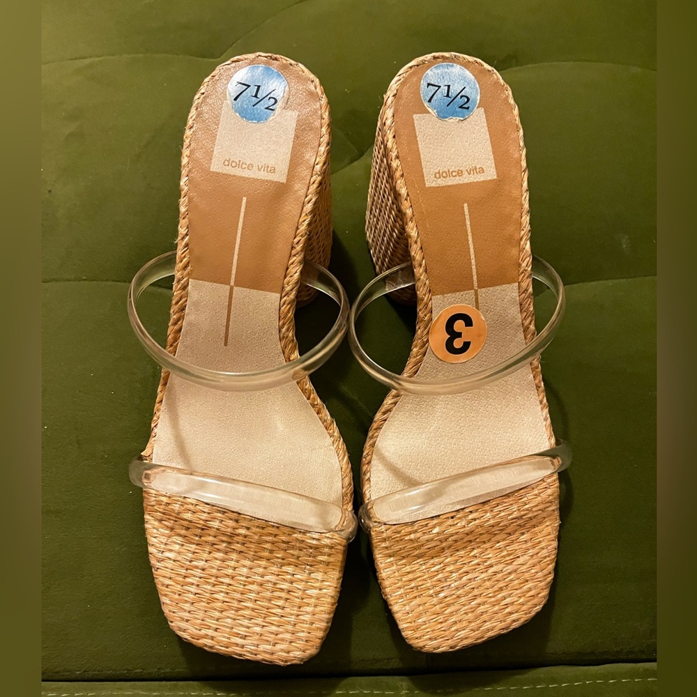 Dolce Vita Clear-Strap Woven Wedge Sandals in Natural